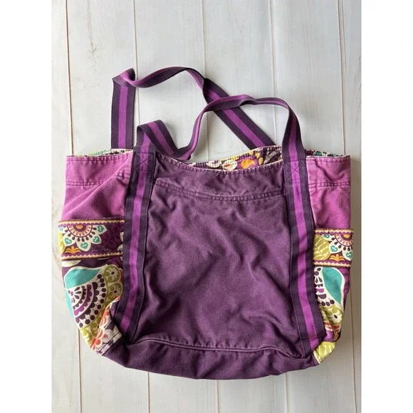 Vera Bradley Colorblock Canvas Tote Crazy Plum Purple Paisley Large 0632 - Picture 1 of 11